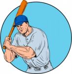 Baseball Player Holding Bat Drawing Stock Photo