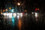 Blurred Rain Background, View Through Wet Car Window Stock Photo
