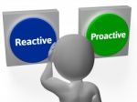 Reactive Proactive Buttons Show Taking Charge Or Inaction Stock Photo