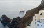 Sailing Ship In Santorini, Greece Stock Photo