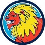 Angry Lion Head Roar Circle Cartoon Stock Photo