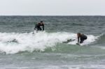 Bude, Cornwall/uk - August 13 : Surfing At Bude In Cornwall On A Stock Photo