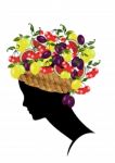 Woman With Fruit Hat Stock Photo