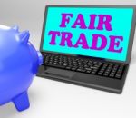 Fair Trade Laptop Means Fairtrade Ethical Shopping Stock Photo