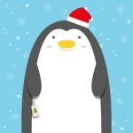 Cute Big Fat Penguin Wear Christmas Hat Stock Photo