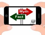 Fact Myth Signpost Displays Facts Or Mythology Stock Photo