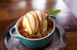 Apple Crumble Dessert With Ice Cream Stock Photo