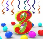 Number Three Party Shows Creativity And Multi Coloured Garlands Stock Photo