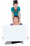 Teenage Couples Holding Blank Board Stock Photo