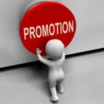 Promotion Button Shows New And Higher Role Stock Photo