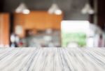 Abstract Blur Coffee Shop Background With White Empty Table Top Stock Photo