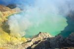 Extracting Sulphur Inside Kawah Ijen Crater, Indonesia Stock Photo