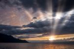 Sunset Over Lake Geneva At Montreux Stock Photo