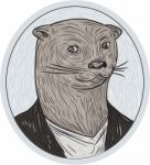 Otter Head Blazer Shirt Oval Drawing Stock Photo