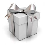 Present Box With Silver Ribbon Bow Stock Photo