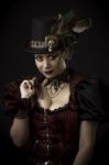 Steampunk Young Woman Emotional Portrait Stock Photo