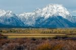 View Of The Grand Teton Mountain Range Stock Photo