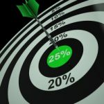 25 Percent On Dartboard Shows Aimed Markdowns Stock Photo
