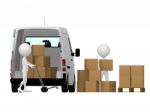 3d Workers Loading Boxes To Van Stock Photo