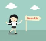 Business Concept, Businesswoman Chose A Direction 'new Job' Stock Photo