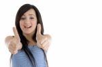 Happy  Teenager Female Showing Goodluck Sign Stock Photo