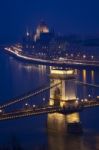 Danube Bridge Budapest At Night Stock Photo