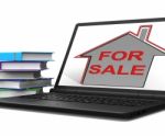 For Sale House Laptop Means Selling Real Estate Stock Photo