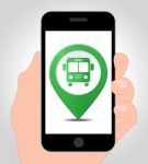 Bus Location Online Indicates Mobile Phone Transport 3d Illustra Stock Photo