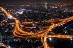 Bangkok Cityscape Expressway And Highway Top View On Evening, Th Stock Photo