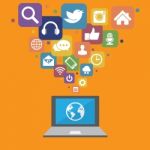 Laptop With Social Media Icons Stock Photo