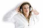 Woman Tuned In Music Stock Photo