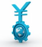 3d Gear And Earth With Yen Stock Photo