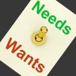 Needs Wants Lever Shows Requirements And Luxuries Stock Photo