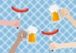 Glass Of Beer And Sausage On Blue Background Stock Photo