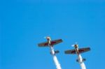 Red Bull Stunt Planes At The Shoreham Airshow Making Smoke Stock Photo