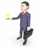Character Lightbulb Indicates Business Person And Idea 3d Render Stock Photo