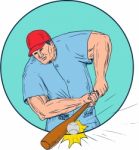 Baseball Player Hitting A Homerun Drawing Stock Photo