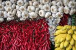 Close-up Of A Fruit And Vegetable Stall In Funchal Covered Marke Stock Photo