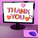 Thank You Message On Computer Screen Showing Online Appreciation Stock Photo