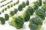 Bunch Of Broccoli Vegetables Aligned In A Perfect Way Stock Photo