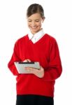School Girl Using New Touch Pad Device Stock Photo