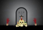 Halloween Gravestone Skull Zombie Hand  Stock Photo