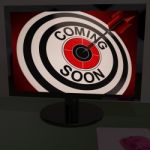 Coming Soon On Monitor Shows Arriving Promotions Stock Photo