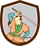 Samurai Warrior Katana Sword Shield Cartoon Stock Photo