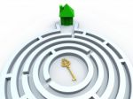 Key To House In Maze Shows Property Search Stock Photo