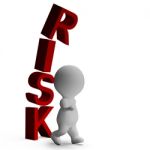 Risk And 3d Character Showing Peril And Caution Stock Photo