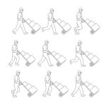 Delivery Worker Pushing Hand Cart Walk Sequence Drawing Stock Photo