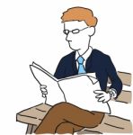 Illustration Of Businessman Read Newspaper- Hand Drawn Stock Photo