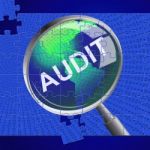 Audit Magnifier Means Auditor Searches And Magnify Stock Photo