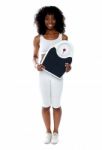 African Lady Holding Weighing Scale Stock Photo